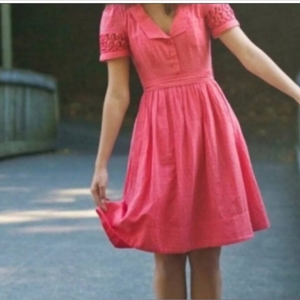 Maeve Pink Short-Sleeve Midi Dress